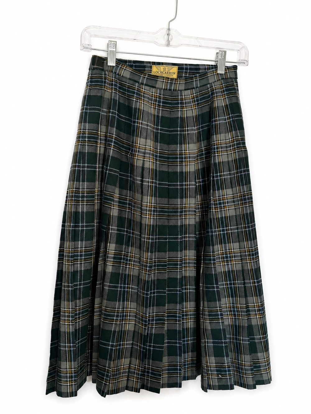 LOCHCARRON of Scotland Pure New Wool Green Plaid Pleated KILT Skirt US10
